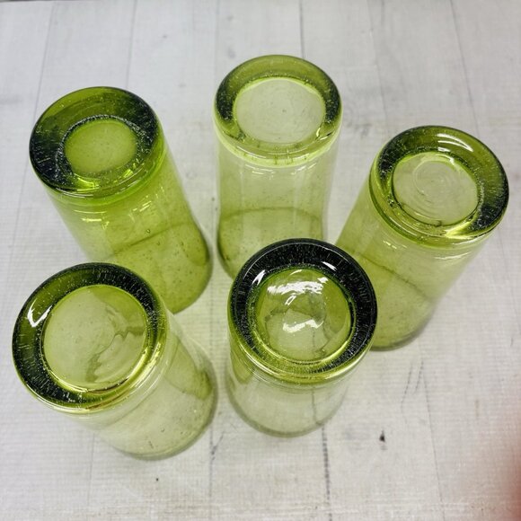 Hand-Blown Weighted Base Flared Artisan Mexico Lime Green Glass Tumbler Set of 5 - Picture 9 of 16